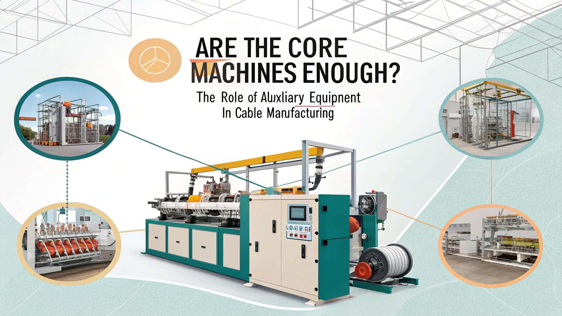 Cable manufacturing line with auxiliary equipment examples