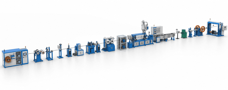 Complete HONGKAI cable production line with pay-off, extrusion, cooling, control and take-up equipment