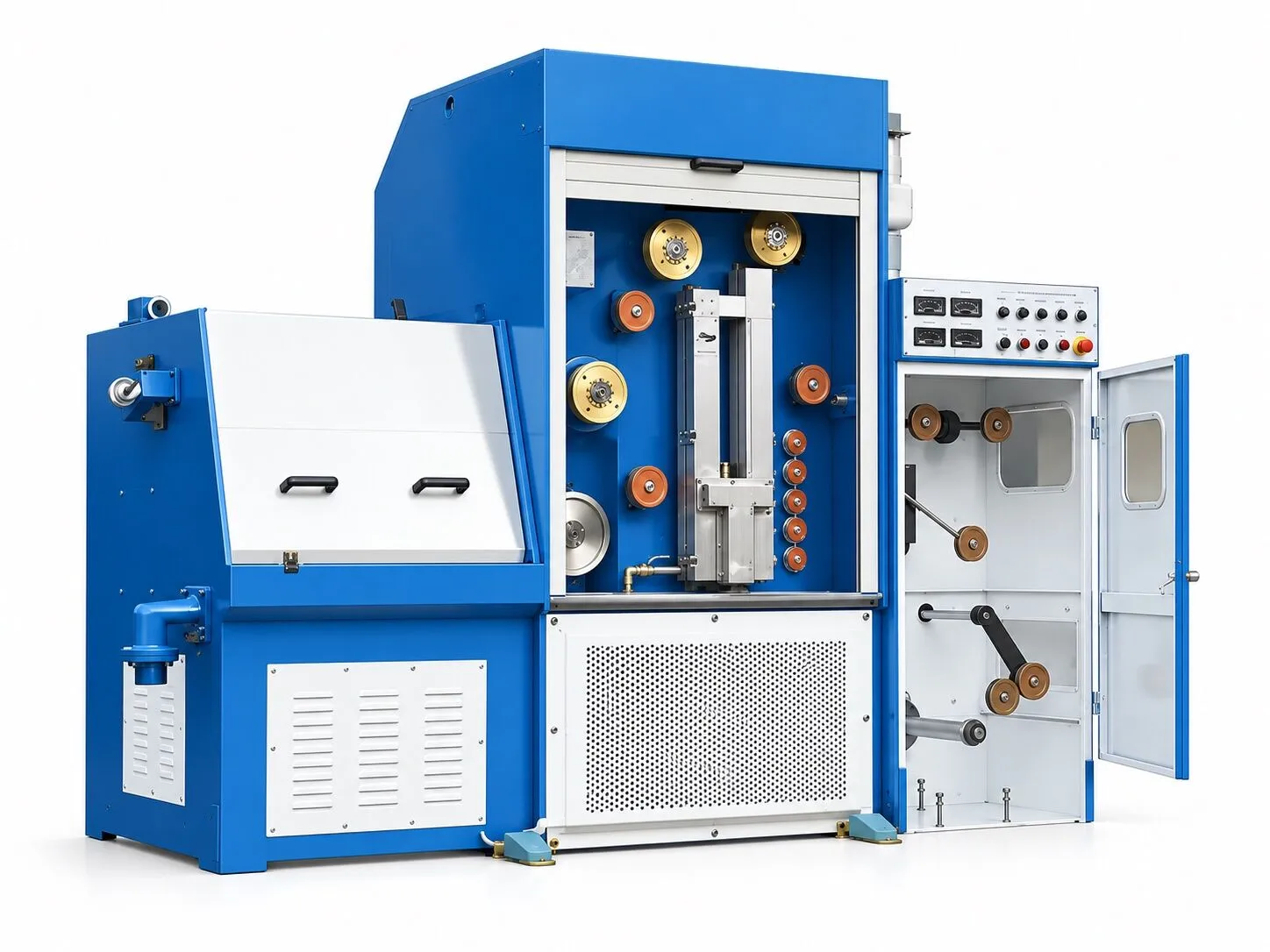 Fine Wire Drawing Machine 1 HONGKAI horizontal fine copper-wire drawing machine with blue enclosure