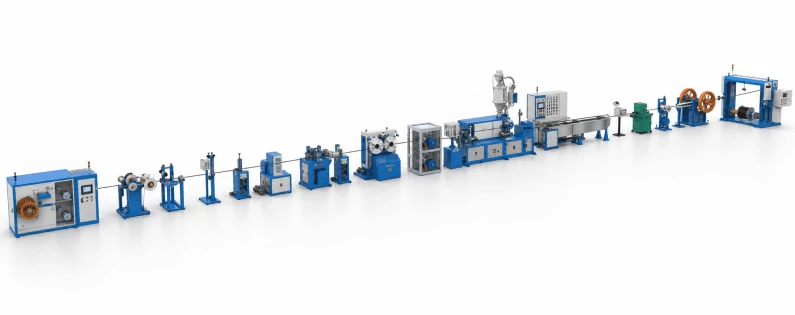Complete HONGKAI cable production line with pay-off, extrusion, cooling, control and take-up equipment