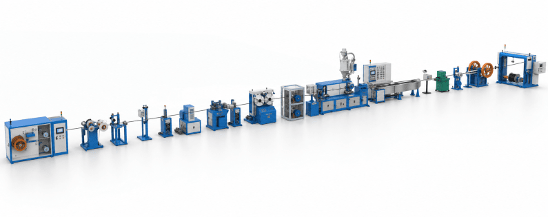 Complete HONGKAI cable production line with pay-off, extrusion, cooling, control and take-up equipment