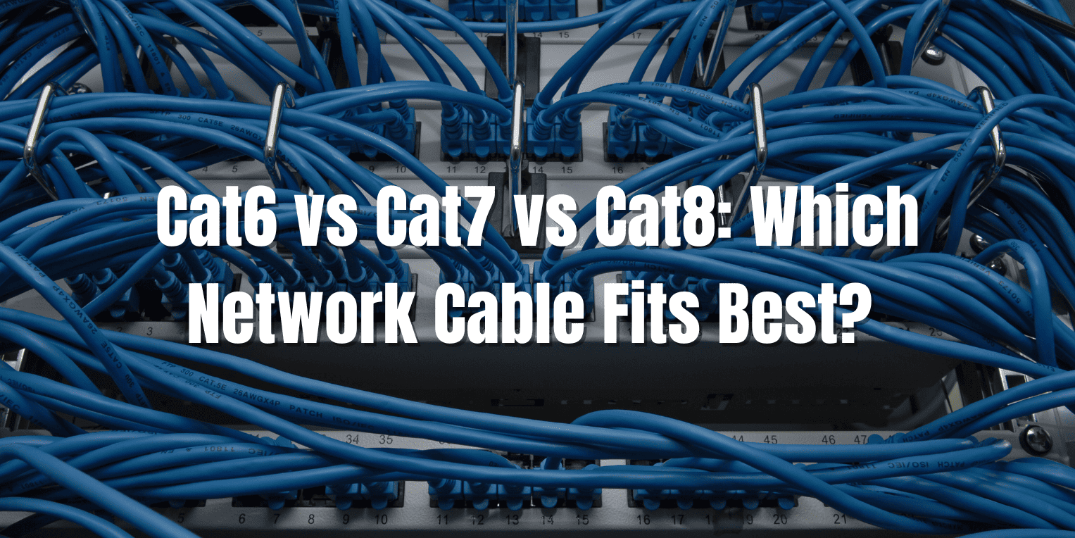 Banner showing multiple blue Ethernet cables connected to a network switch with title text overlay