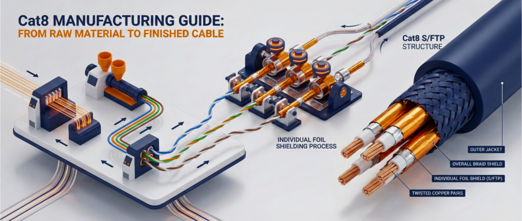 Cat7 and Cat8 LAN cable production route