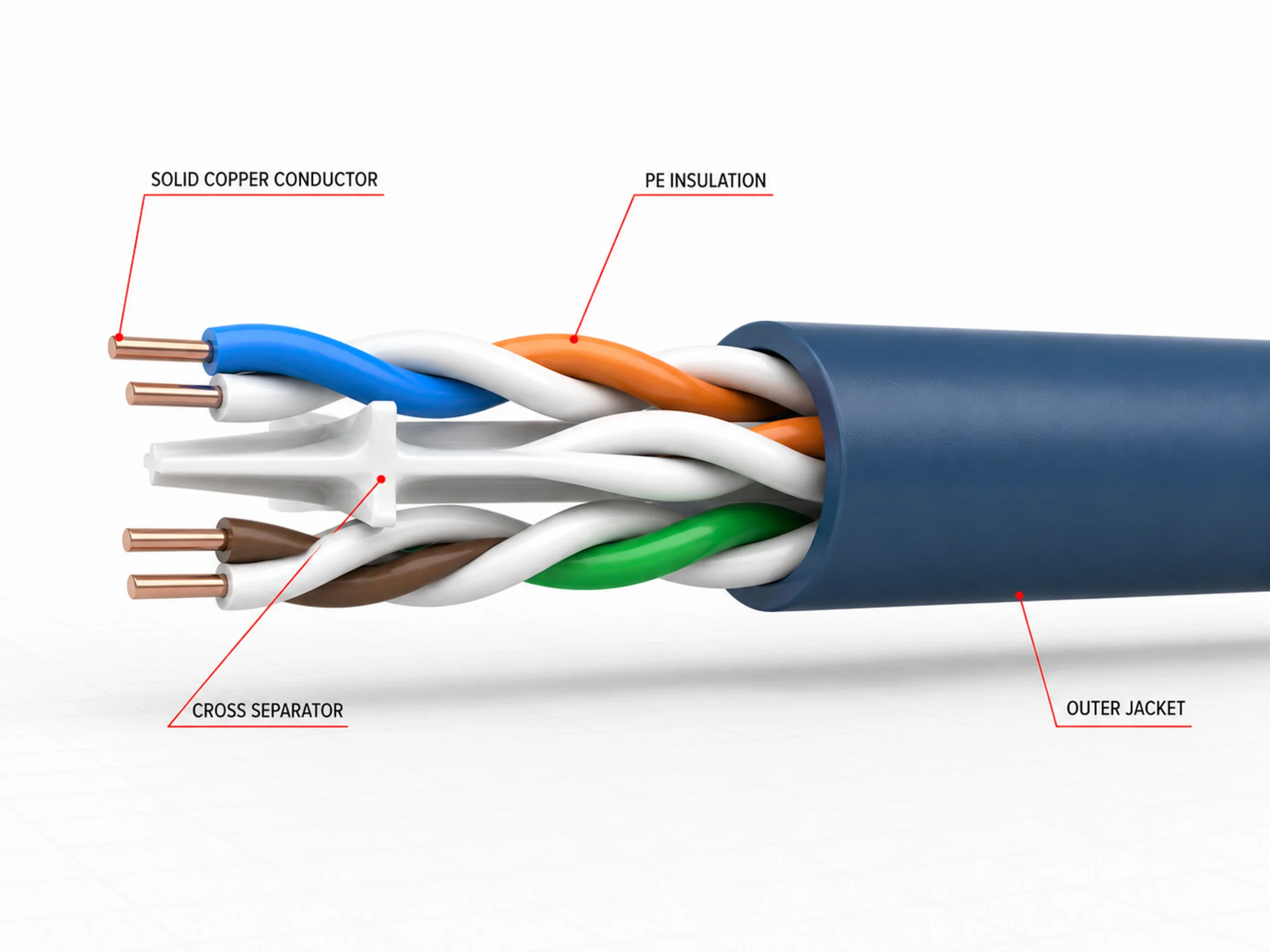 Cat6 UTP cross-separator cable structure and production-route reference