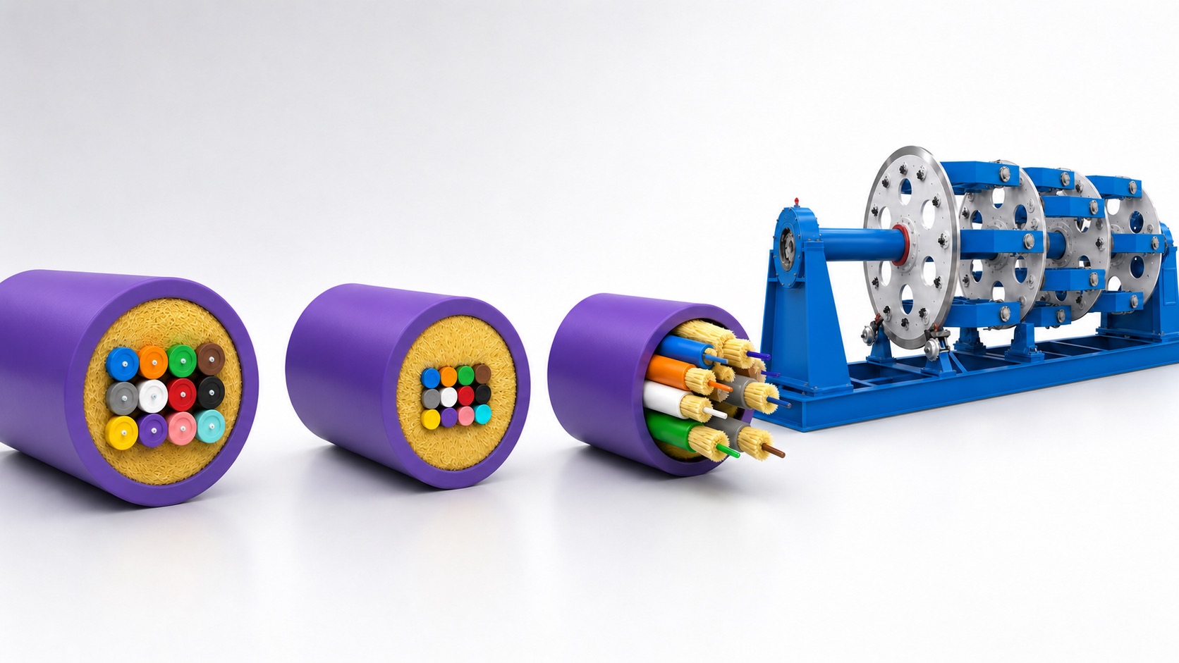 HONGKAI comparison of distribution, compact mini and breakout fiber cables with a cage stranding reference