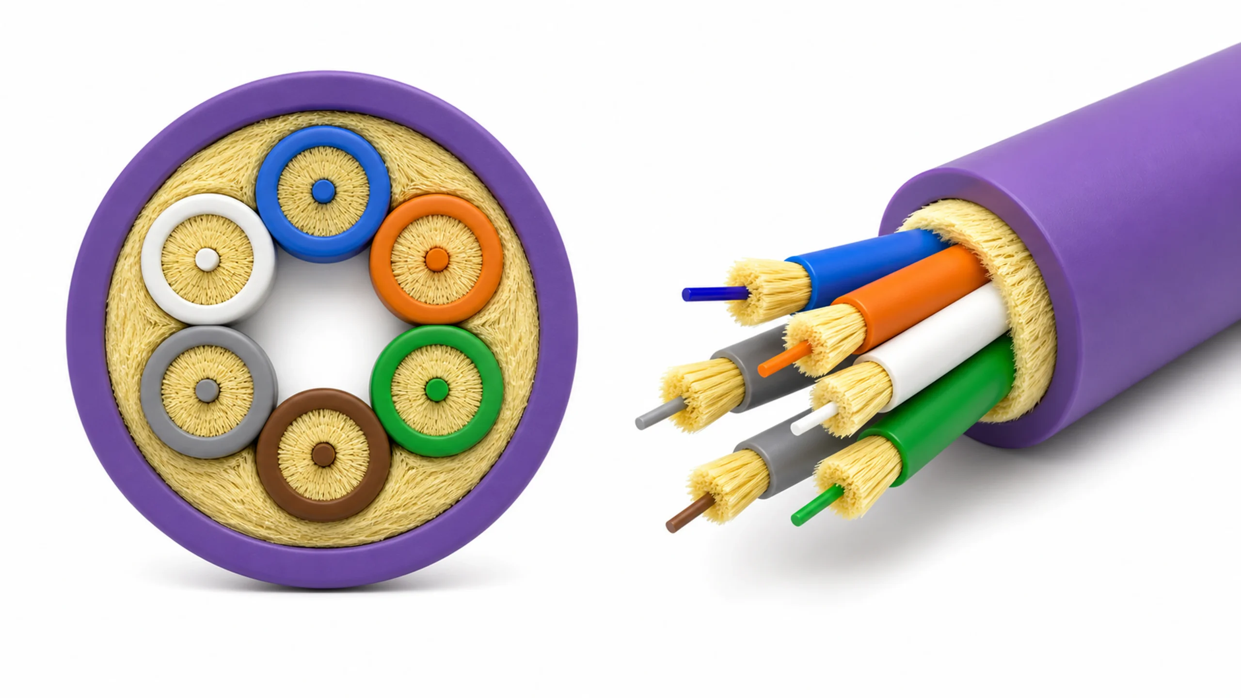 HONGKAI 3D cross-section of a six-fiber indoor breakout cable with jacketed subcables