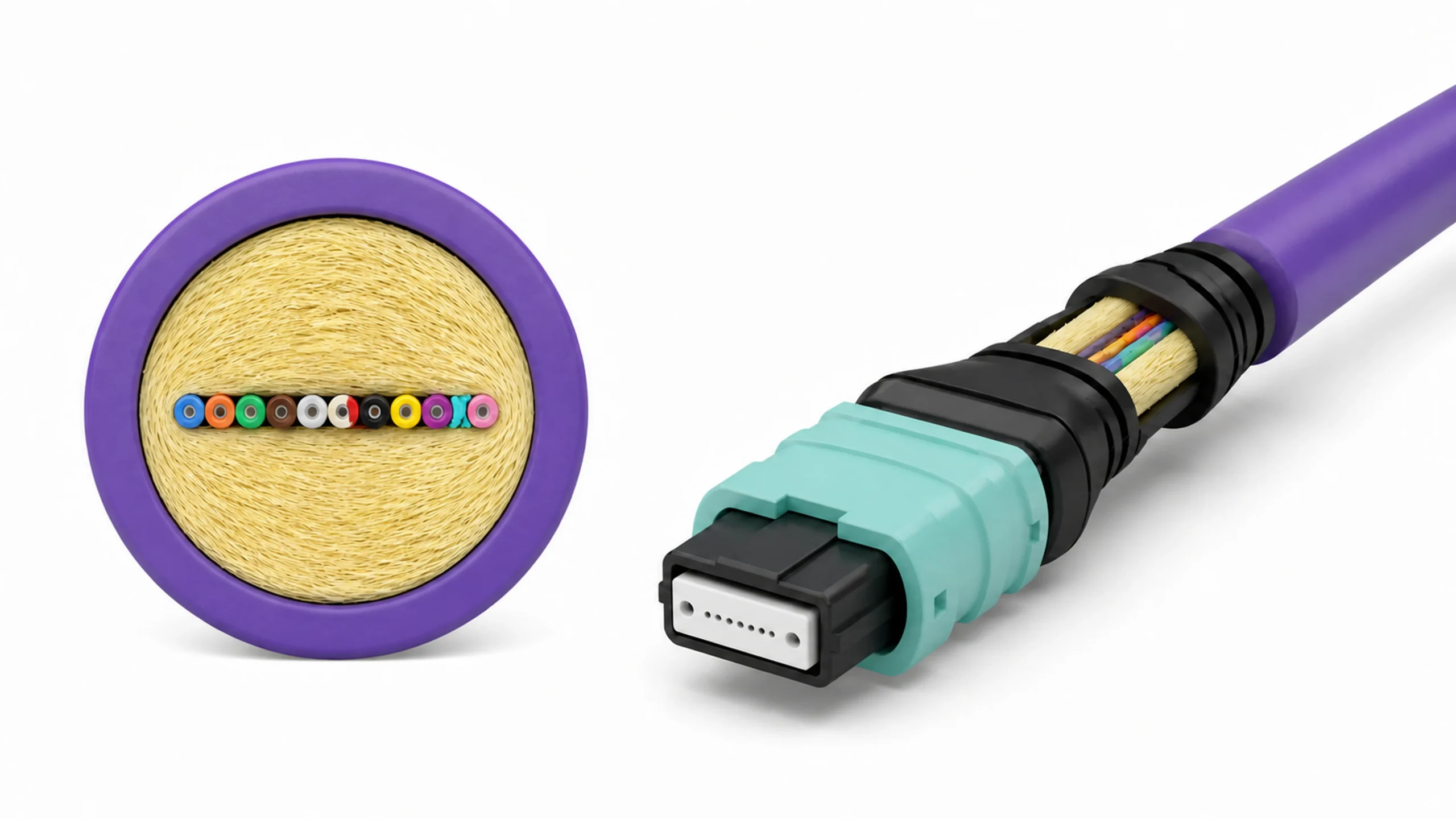 HONGKAI 3D cross-section of a 12-fiber MPO MTP trunk cable assembly