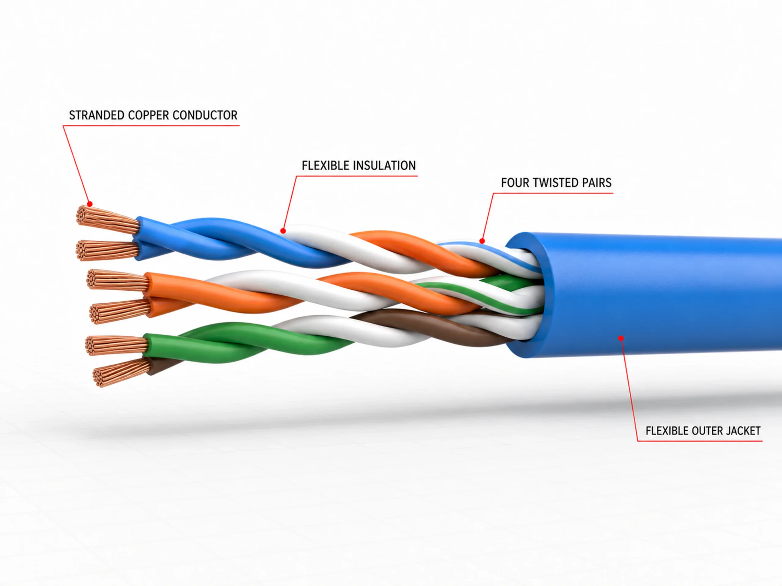 LAN patch cable stranded-conductor structure and planning-route reference