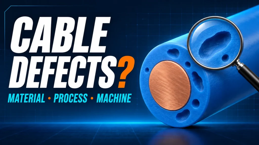 Cable defects: material, process or machine, with an AI-generated conceptual insulation-void illustration