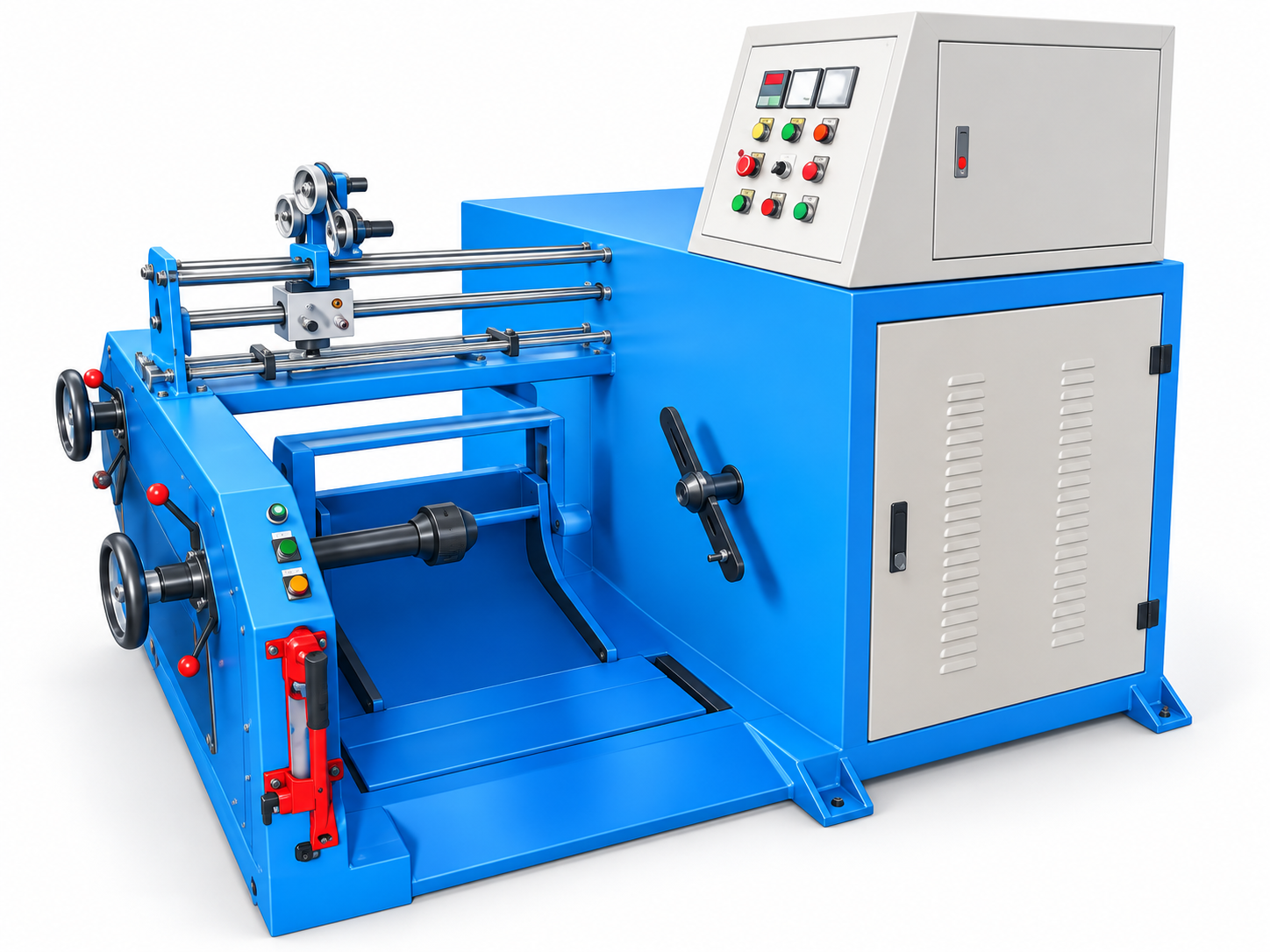 3D illustration of the shaftless cable-drum take-up machine, based on the HONGKAI catalogue