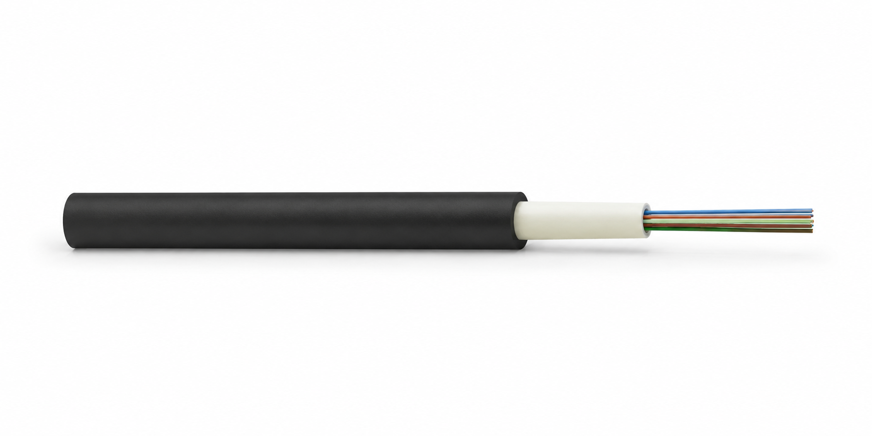 Air-blown micro-cable family: 3D family illustration · not an approved product drawing. Exact structure must be confirmed.
